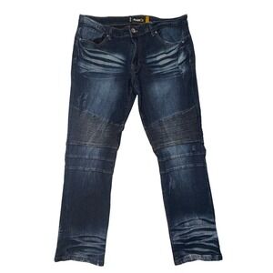 RAW X Biker Jeans Mens 36x30 Moto Ribbed Stretch Slim Taper Distressed Fast Ship